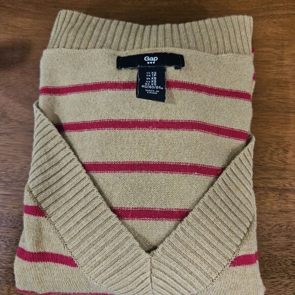 Gap Women's V-Neck Striped Beige & Pink Long Sleeve Sweater XS Soft and Comfy - Picture 16 of 16